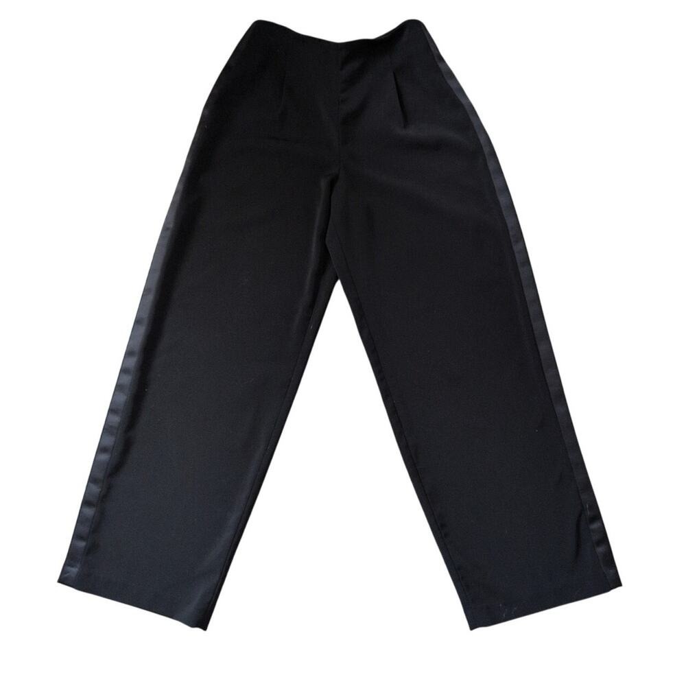 VTG Alex Evenings Satin Trim Tuxedo Dress Pants Women 8P Evening Party Classic - Picture 2 of 5